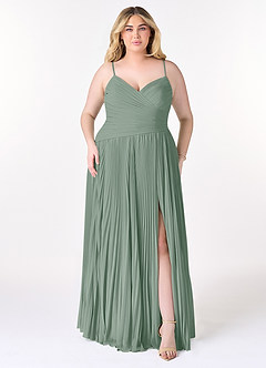 Azazie Vini Jurken voor bruidsmeisjes Jurk van Chiffon met A-Lijn V-hals geplooid Zilveren Salie image7