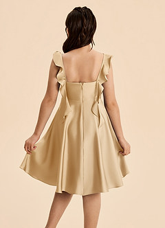 Azazie Kira Junior A-Linie Gestreift Stretch-Satin Kleid Gold image2