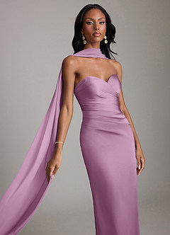 Azazie Sonora Vestidos de damas de honor Vestido de Glicinia de Satén Elástico de Corte Recto con Sin tirantes image4