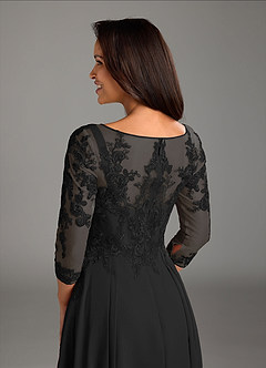 Azazie Marge Abiti per la Madre della Sposa Abito A-Line in Chiffon in Pizzo con Scollo a U Nero image4