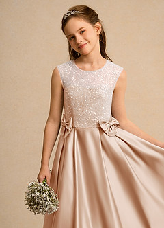 Azazie Candy Girl Flower Girl Dresses English Rose Ball-Gown Bow Matte Satin Dress image8