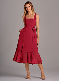 Azazie Deb Brautjungfernkleider Wandelbar A-Linie mit Taschen Chiffon Kleid Scharlachrot image1