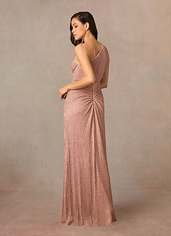 Azazie Theresa Kleider für die Brautmutter Etui One-Shoulder Metallisches Netz Kleid Roségold image3