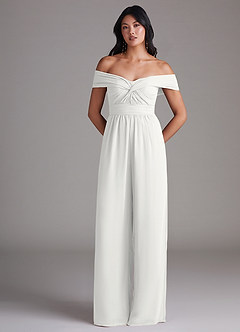 Azazie Lamara Bridesmaid Dresses White Off the Shoulder Chiffon Convertible Jumpsuit image3