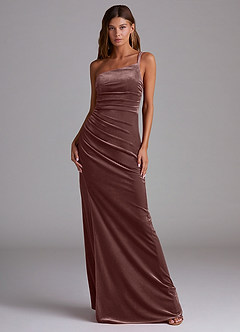 Azazie Eren Brautjungfernkleider Etui One-Shoulder Samt Kleid Espresso image3