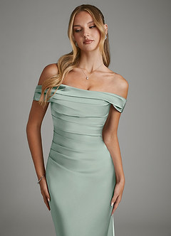 Azazie Hayden Bridesmaid Dresses Agave Mermaid Corset Stretch Satin Dress image6