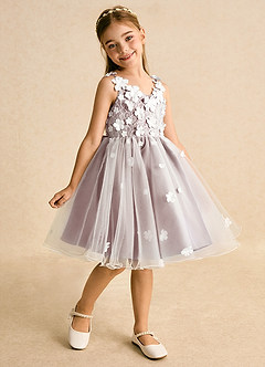 Azazie Junebug vestidos de niña de las flores Vestido de Marfil Rosa Empolvado de Tul de Princesa con Encaje image2