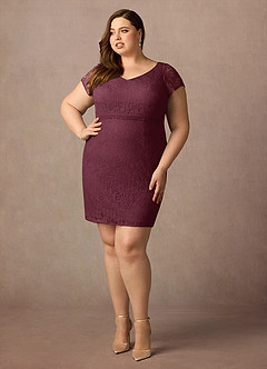 Azazie Lucilia Final Sale Cabernet Sheath Lace Dress image9