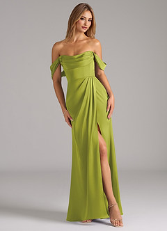 Azazie Johana Bridesmaid Dresses Lemongrass Mermaid Off the Shoulder Stretch Satin Convertible Dress image1