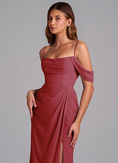 Azazie Johana Jurken voor bruidsmeisjes Converteerbaar Jurk van Chiffon met Zeemeermin Off the Shoulder Granaatappel image5