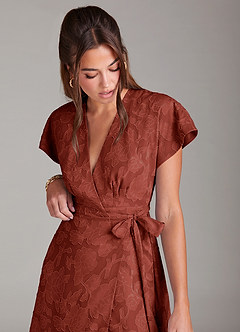 Azazie Ling Brautjungfernkleider A-Linie Plissee Blumen-Burnout Kleid Terrakotta image7