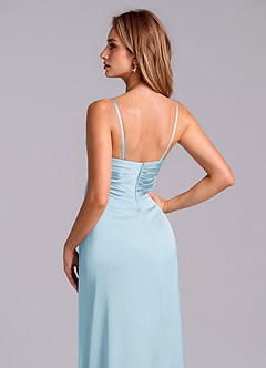 Azazie Sabrine Brudtärnklänningar Klä av A-Linje i Stretch Satin Älskling Halsringning Himmelsblå image7