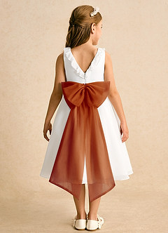 Azazie Dani Flower Girl Dresses Ivory Paprika A-Line Bow Chiffon Dress image7