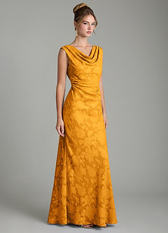 Azazie Kieryn Bridesmaid Dresses Butterscotch Mermaid Pleated Floral Burnout Dress image4