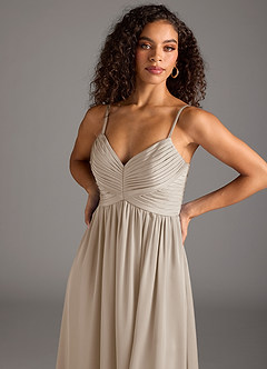 Azazie Alia Bridesmaid Dresses Frost A-Line Pleated Stretch Satin Dress image3