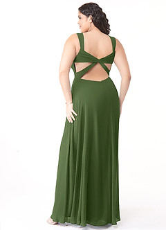 Azazie Nahrin Abiti da Damigella Abito A-Line in Chiffon con Scollo a V a Pieghe Oliva image10