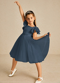Azazie Kaeya Robe Demoiselle D'honneur Fillette Robe Trapèze en Tulle Arc Neptune image2