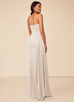 Azazie Maron Bridesmaid Dresses White Alabaster A-Line One Shoulder Stretch Satin Dress image4