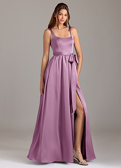 Azazie Elliott Brautjungfernkleider A-Linie mit Taschen Stretch-Satin Kleid Blauregen image1