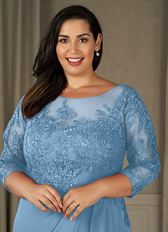 Azazie Calanthe Mother of the Bride Dresses Steel Blue A-Line Scoop Chiffon Dress image8