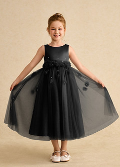 Azazie Lux vestidos de niña de las flores Vestido de Negro de Tul de Corte En A con Perla image4
