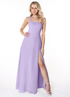 Azazie Jay Bridesmaid Dresses Lilac A-Line Square Neckline Side Slit Chiffon Dress image1