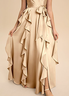 Azazie Peyton Junior Vestido de Champán de Satén Elástico de Corte en A con Plisado image6