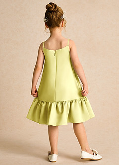 Azazie Kiwi Blumenmädchenkleider A-Linie Spaghetti Riemen Matte Satin Kleid Zitronensorbet image2