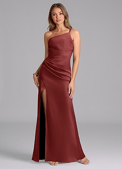 Azazie Eren Bridesmaid Dresses Terracotta Mermaid One Shoulder Stretch Satin Dress image1