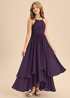 Azazie Elliora Junior Plum A-Line Pleated Chiffon Dress image3