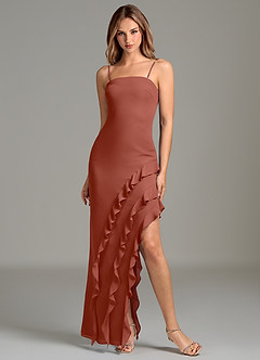 Azazie Lanette Bridesmaid Dresses Auburn Sheath Ruched Chiffon Dress image6