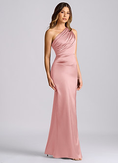 Azazie Akilah Brudtärnklänningar Klä av Sjöjungfru i Stretch Satin Ena axeln Puderrosa image3