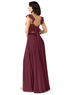 Azazie Everett Vestidos de damas de honor Vestido de Cabernet de Gasa de Corte en A con Cuello en V fruncido image2