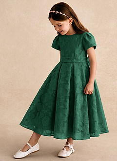 Azazie Princes Blumenmädchenkleider A-Linie Plissee Blumen-Burnout Kleid Dunkelgrün image1