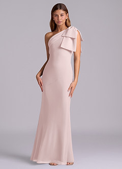 Azazie Yuanna Bridesmaid Dresses Blushing Pink Mermaid One Shoulder Chiffon Dress image4
