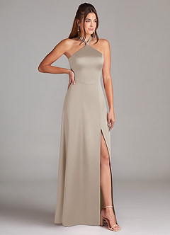 Azazie Elliana Bridesmaid Dresses Frost A-Line Side Slit Stretch Satin Dress image3