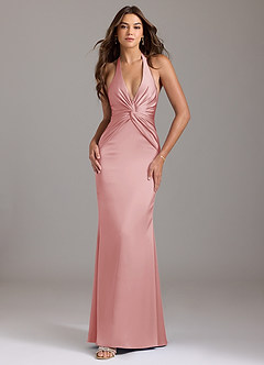 Azazie Valerie Brudtärnklänningar Klä av Sjöjungfru i Stretch Satin Plisserad Puderrosa image1