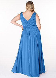 Azazie Tanicia Bridesmaid Dresses Blue Jay A-Line V-Neck Pleated Mesh Dress image6