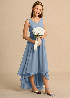 Azazie Kitten Girl vestidos de niña de las flores Vestido de Azul Polvoriento de Gasa de Corte En A image3