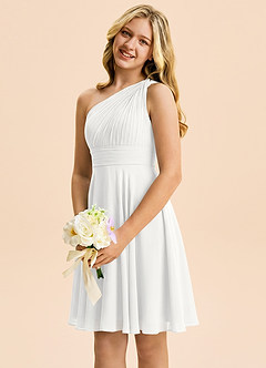 Azazie Charlize Junior White A-Line Pleated Chiffon Dress image3