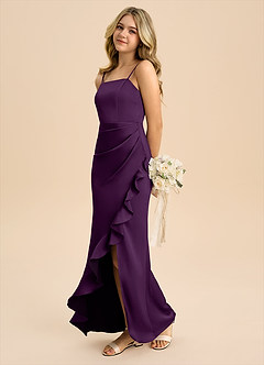 Azazie Buzzy Junior Grape Sheath Pleated Stretch Satin Dress image6