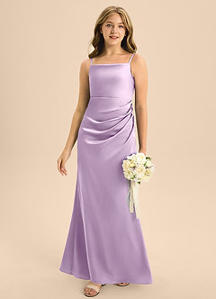 Azazie Renna Junior Robe Trapèze en Satin extensible Plissée Frostiges Flieder image5