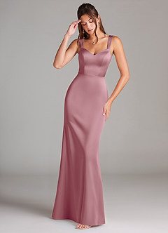 Azazie Denice Bridesmaid Dresses Vintage Mauve Sheath Pleated Stretch Satin Dress image1