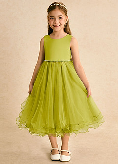 Azazie Lass Robe Demoiselle D'honneur Fillette Robe Trapèze en Tulle Nœud Citronnelle image2