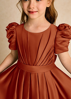 Azazie Miriam Abiti da Ragazza di Fiori Abito Principessa in Raso Opaco Plissettato Paprika image8
