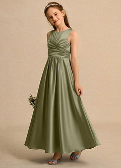 Azazie Ducky Girls Formal Flower Girl Dresses Pistachio A-Line Pleated Stretch Satin Dress image3