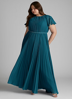 Azazie Kara Bescheidene Brautjungfernkleider A-Linie Plissee Chiffon Bodenlänge Kleid image12