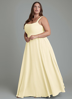 Azazie Shaude Bridesmaid Dresses Lemon Sorbet A-Line Pleated Chiffon Dress image9