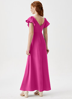 Azazie Omari Junior Fuchsia A-Line Pleated Stretch Satin Dress image2