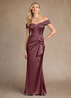 Azazie Laredo Mother of the Bride Dresses Sangria Mermaid Off the Shoulder Stretch Satin Dress image3